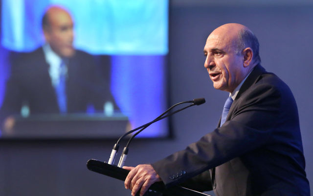 Shaul Mofaz speaking at the JNF annual dinner in Sydney last week. Photo: Noel Kessel.