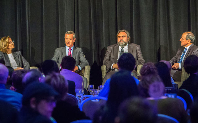 Associate Professor Leanne Piggott, Peter Hartcher, Anthony Bubalo and panel host Vic Alhadeff at the 2016 Graf Oration at Sydney's Shangri-La Hotel on September 26.
Photo: Jack Hochfeld. Associate Professor Leanne Piggott, Peter Hartcher, Anthony Bubalo and panel host Vic Alhadeff at the 2016 Graf Oration at Sydney's Shangri-La Hotel on September 26.
Photo: Jack Hochfeld.