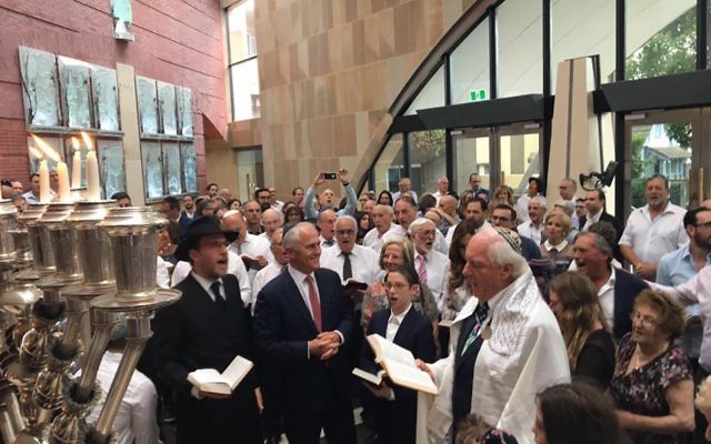 Malcolm Turnbull (second from left) at Sydney's Central Synagogue on Friday.