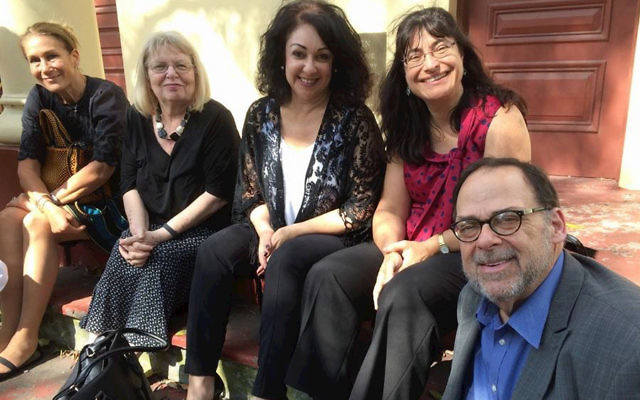 Rabbi Robert Kaplan (far right) from the JCRC of New York during a visit to Newtown Synagogue last week. With him are (from left) JBOD executive member Michelle Filler, deputy Judy Singer, community relations manager Lynda Ben-Menashe and executive member Jackie Rotenstein.