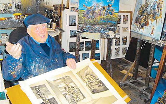 Artist Yosl Bergner in his Tel Aviv studio.