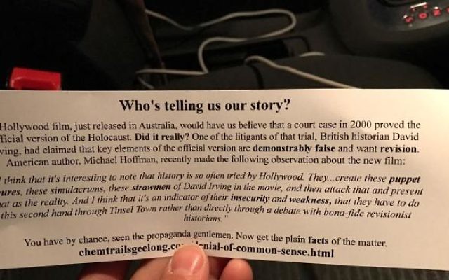 A Holocaust denial flyer recently distributed at Melbourne universities. A Holocaust denial flyer recently distributed at Melbourne universities.
