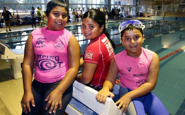 From left: Levi, Hendy and Naftali Silva at the inaugural NSW All Abilities Program swimming session on April 5. Photo: Noel Kessel