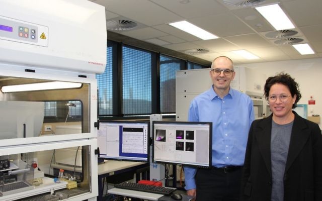 Dr Warren Kaplan from the Garvan Institute with Weizmann Australia executive director Rina Michael at the Garvan-Weizmann Centre for Cellular Genomics last week. The Centre is due to open in August. Photo: Shane Desiatnik