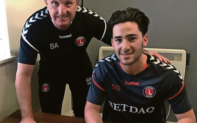 Ryan Blumberg with Charlton's academy manager Steve Avory. Ryan Blumberg with Charlton's academy manager Steve Avory.