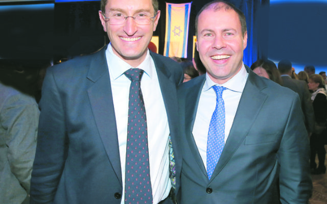 Julian Leeser (left) and Josh Frydenberg at the Yom Haatzmaut party. Photo: Noel Kessel.