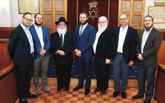 Some of the RCV executive and how they voted: Rabbi Moshe Kahn (against), Rabbi Chaim Cowen (for), Rabbi Mordechai Gutnick (for) Rabbi Daniel Rabin (against) Rabbi Phillip Heilbrunn (for), Rabbi Ralph Genende (against, resigned), Rabbi Shmuel Karnowsky (against). Photo: Peter Haskin