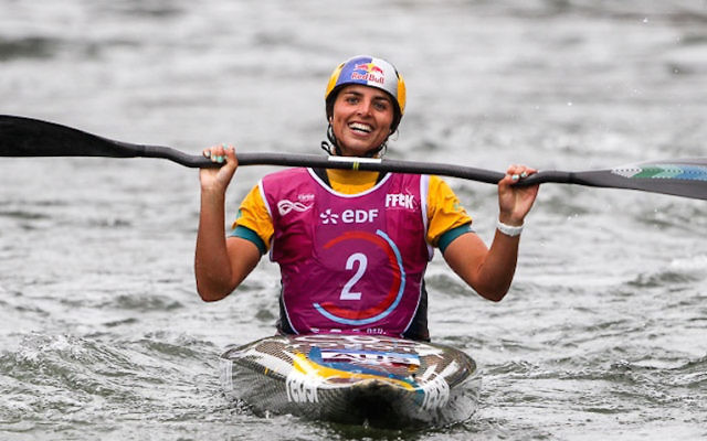 Jessica Fox after winning the women's K1 at the 2017 Canoe Slalom World Championships in Pau, France on October 1. Photo: Balint Vekassy/ICF Jessica Fox after winning the women's K1 at the 2017 Canoe Slalom World Championships in Pau, France on October 1. Photo: Balint Vekassy/ICF