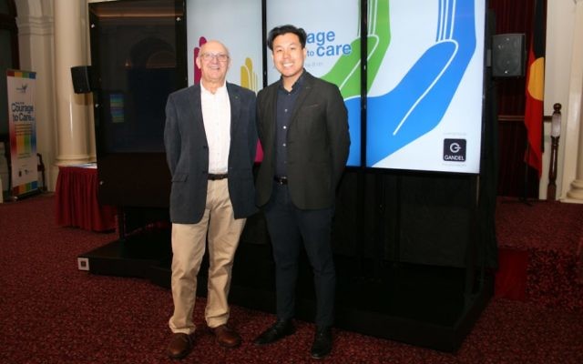 From left: Dr Tony Weldon, Courage to Care (Victoria) chair, and Alpha Cheng.
