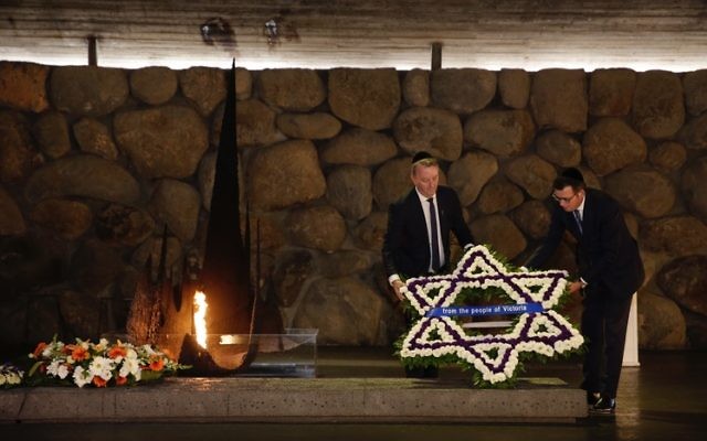 Daniel Andrews (right) and Martin Foley laying a wreath from the people of Victoria at Yad Vashem. Daniel Andrews (right) and Martin Foley laying a wreath from the people of Victoria at Yad Vashem.