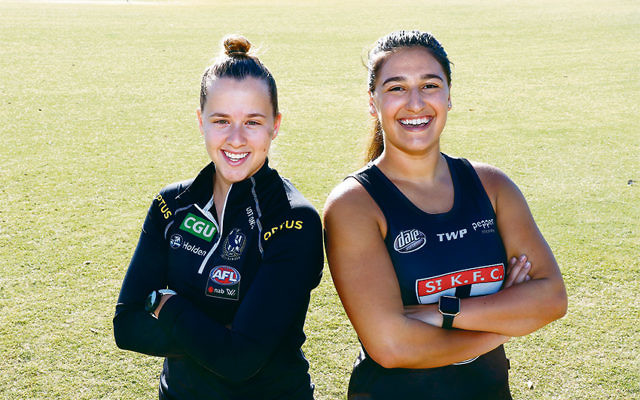 VFLW bound. Ally Bild (left) will be playing with Collingwood and Amy Silver with St Kilda in the 2018 VFLW season. Photo: Peter Haskin VFLW bound. Ally Bild (left) will be playing with Collingwood and Amy Silver with St Kilda in the 2018 VFLW season. Photo: Peter Haskin