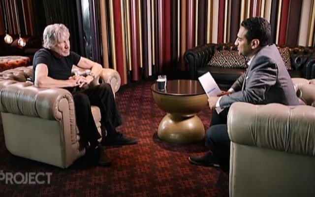 Roger Waters being interviewed by Waleed Aly on The Project. Photo: Screengrab/Channel 10