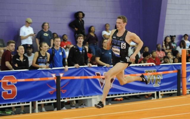 Steven Solomon on his way to breaking an Australian men's 400m indoor record in the heats of the 2018 Atlantic Coast Conference Indoor Track and Field Championships last week. Photo: Cheryl Treworgy Photography Steven Solomon on his way to breaking an Australian men's 400m indoor record in the heats of the 2018 Atlantic Coast Conference Indoor Track and Field Championships last week. Photo: Cheryl Treworgy Photography