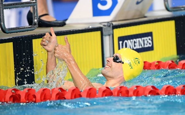 Matthew Levy after winning gold in the men's S7 50m freestyle final at the Commonwealth Games on April 9. Photo: Swimming Australia Ltd/Delly Carr. Matthew Levy after winning gold in the men's S7 50m freestyle final at the Commonwealth Games on April 9. Photo: Swimming Australia Ltd/Delly Carr.