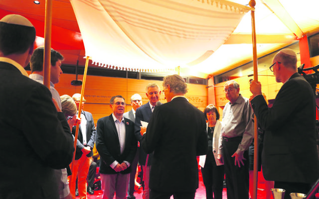 Ilan Buchman and Oscar Shub tied the knot at Emanuel Synagogue in Australia's first same-sex religious marriage. Photo: Robert Klein Ilan Buchman and Oscar Shub tied the knot at Emanuel Synagogue in Australia's first same-sex religious marriage. Photo: Robert Klein