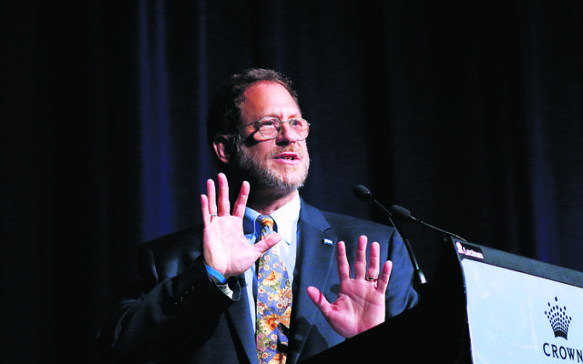 Yosef Abramowitz addresses Caulfield Shule's Yom Ha'atzmaut breakfast event. Photo: Peter Haskin