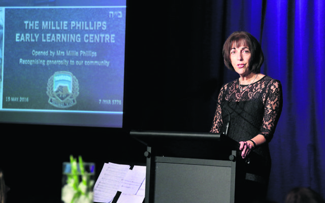 Wendy Barel speaking at Masada College's 50th anniversary gala dinner in 2016. Photo: Noel Kessel.