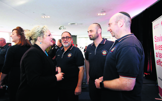 Victorian Health and Ambulance Services Minister, Jill Hennessy, with Hatzolah members at the GoodSAM app launch. Photo: Peter Haskin Victorian Health and Ambulance Services Minister, Jill Hennessy, with Hatzolah members at the GoodSAM app launch. Photo: Peter Haskin
