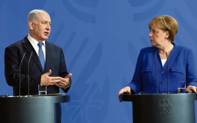 Benjamin Netanyahu holding a press conference with Angela Merkel earlier this week. Photo: Haim Zach/GPO