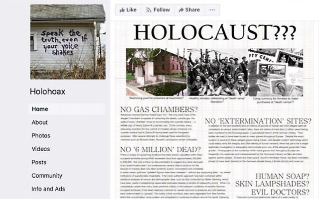A Holocaust denial post on Facebook. A Holocaust denial post on Facebook.