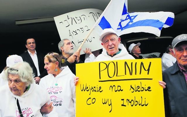 Holocaust survivors protesting in front of the Polish embassy in Tel Aviv in February. Photo: Gil Cohen-Magen/AFP/Getty Images