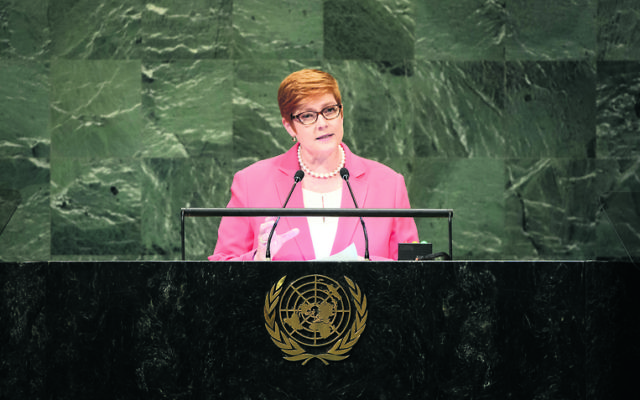 Marise Payne addressing the UN General Assembly. Photo: UN Photo/Loey Felipe Marise Payne addressing the UN General Assembly. Photo: UN Photo/Loey Felipe