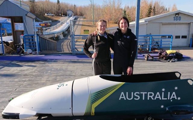Ashleigh Werner (right) and Australian women's bobsleigh squad teammate Kaela Sparre in Whistler, Canada.