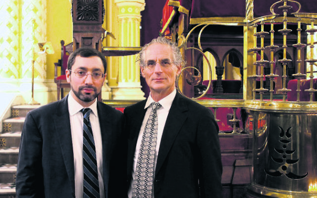 Rabbi Dr Benjamin Elton (Modern Orthodox) and Rabbi Jeffrey Kamins (Masorti) came together to honour the victims and their families. 
Photo: Wendy Bookatz