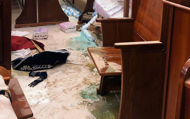 Inside the desecrated shule.
