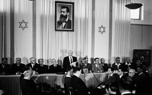 David Ben-Gurion declares Israel's independence. Photo: Zoltan Kluger/GPO David Ben-Gurion declares Israel's independence. Photo: Zoltan Kluger/GPO