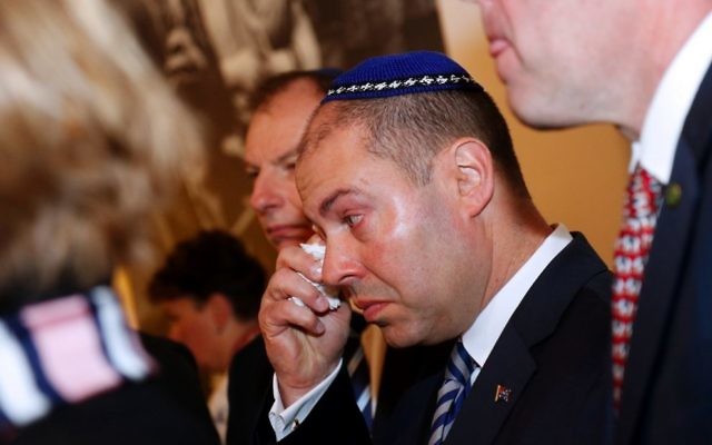 An emotional Josh Frydenberg at the Jewish Holocaust Centre on Thursday morning. Photo: Peter Haskin An emotional Josh Frydenberg at the Jewish Holocaust Centre on Thursday morning. Photo: Peter Haskin