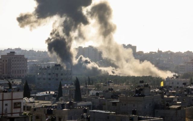 Smoke rises following an Israeli air strike in the Gaza Strip, May 4, 2019. (Hassan Jedi/Flash90) Smoke rises following an Israeli air strike in the Gaza Strip, May 4, 2019. (Hassan Jedi/Flash90)