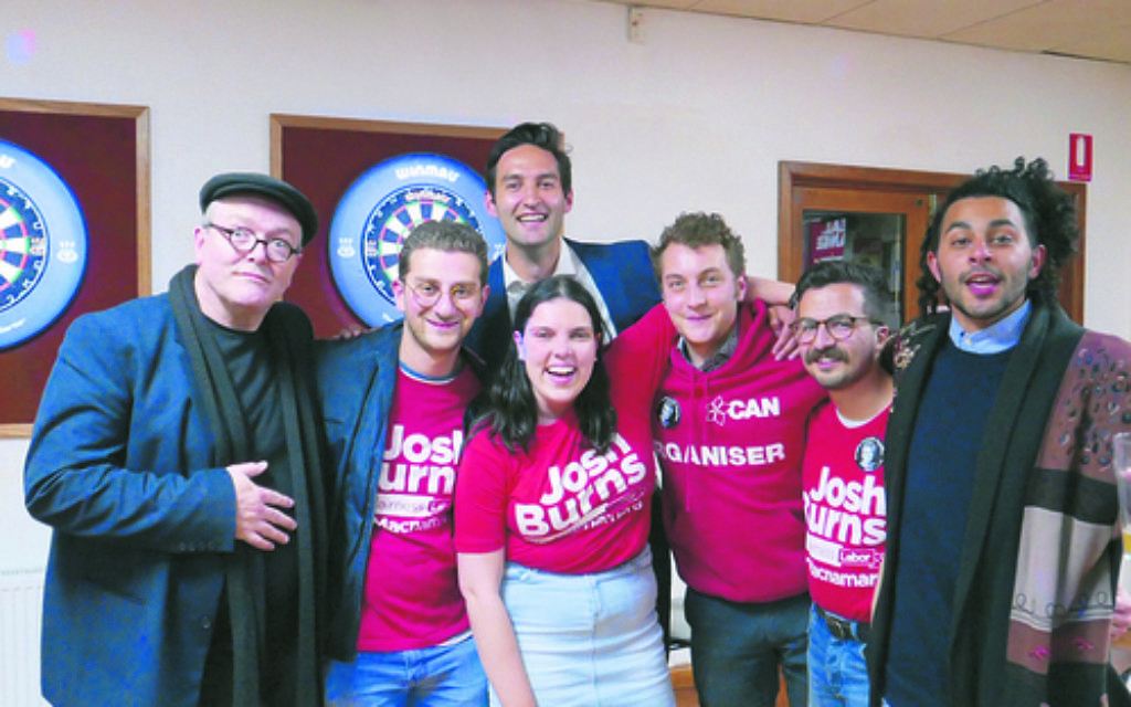 Josh Burns (back) with his campaign team, from left: Adam Carr, Dean Sherr, Millie Boag, Thomas Green,
Micky Fisher and Ralph Mengem. Photo: Simon Kosmer