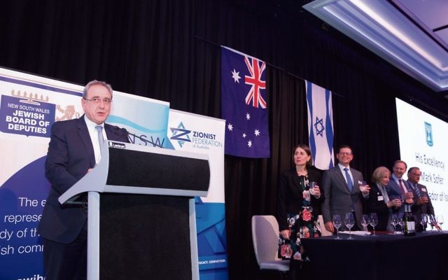 Israeli ambassador to Australia Mark Sofer with NSW Premier Gladys
Berejiklian and leaders of the Jewish community. Photo: Giselle Haber Israeli ambassador to Australia Mark Sofer with NSW Premier Gladys
Berejiklian and leaders of the Jewish community. Photo: Giselle Haber