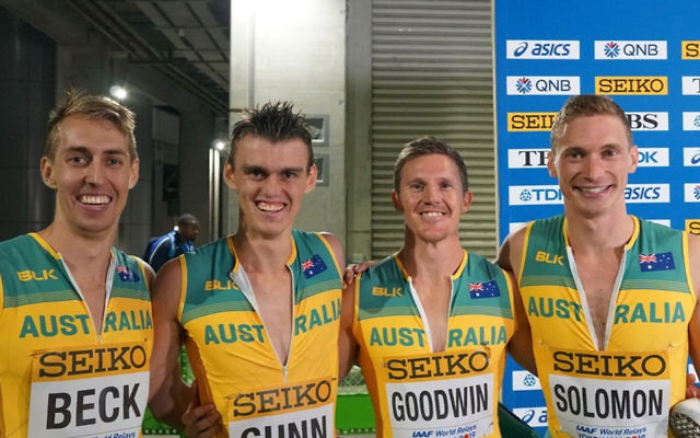 Australia’s 4x400m men’s relay team at the 2019 World Relay Championships
in Yokohama, led by Steven Solomon (on right).