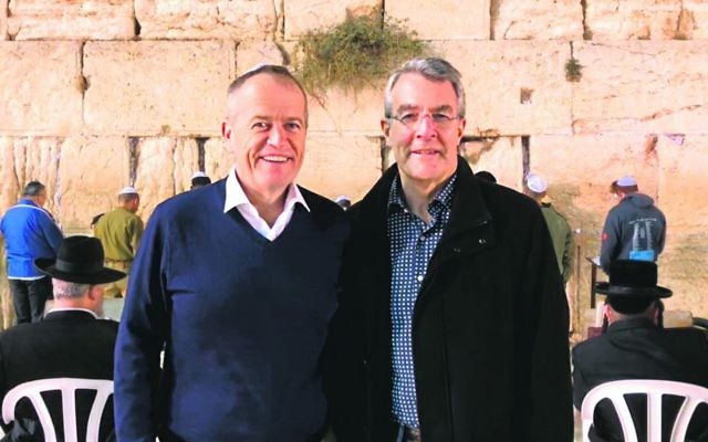 Mark Dreyfus (right) with ALP leader Bill Shorten at the Kotel.