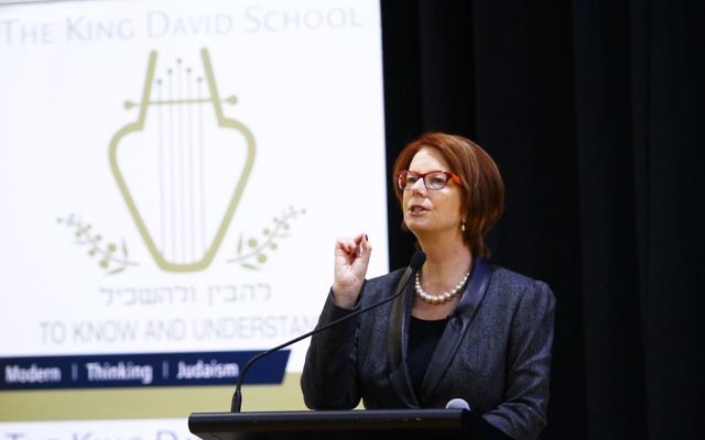 9-6-15. Former Australian Prime Minister Julia Gillard at The King David School where she addressed a gathering of Year 11 and 12 students. Photo: Peter Haskin 9-6-15. Former Australian Prime Minister Julia Gillard at The King David School where she addressed a gathering of Year 11 and 12 students. Photo: Peter Haskin