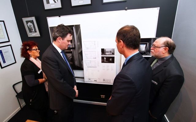 Left-to-right: Pauline Rockman, Robin Scott, David Southwick and Warren Fineberg review plans for the Jewish Holocaust Centre's expansion. Photo: Peter Haskin