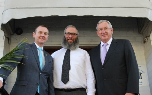 From left: Bruce Notley-Smith, Rabbi Mendel Kastel and Brad Hazzard at Jewish House. From left: Bruce Notley-Smith, Rabbi Mendel Kastel and Brad Hazzard at Jewish House.