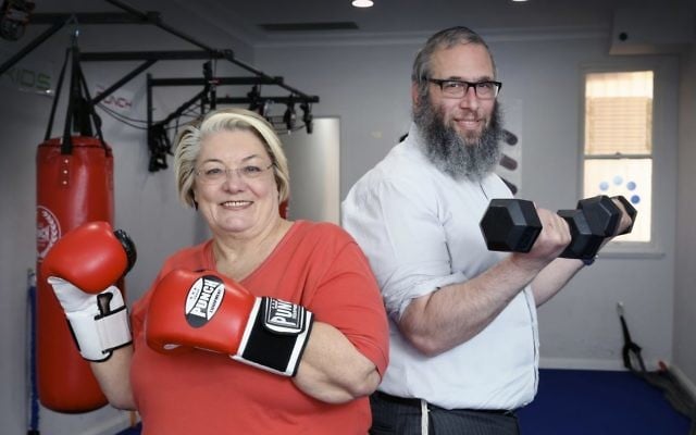 Sally Betts and Rabbi Mendel Kastel are ready for the Fitness and Weight Loss Community Challenge. Photo: Noel Kessel Sally Betts and Rabbi Mendel Kastel are ready for the Fitness and Weight Loss Community Challenge. Photo: Noel Kessel