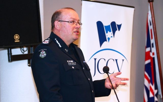 Chief Commissioner of Victoria Police Graham Ashton addressed the JCCV plenum
on Monday night. Photo: Peter Haskin Chief Commissioner of Victoria Police Graham Ashton addressed the JCCV plenum
on Monday night. Photo: Peter Haskin