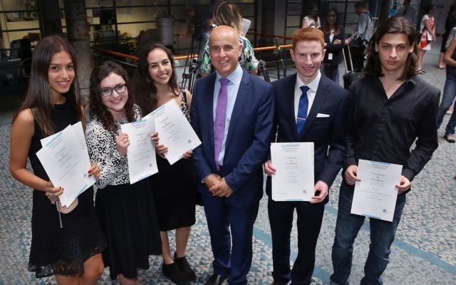 HSC top in subjects. From left: Talia Fuzi, Raizel Shoshana Gutnick, Pola Cohen, Adam Kaplan and Lawrence Cohen. Picture: Noel Kessel. HSC top in subjects. From left: Talia Fuzi, Raizel Shoshana Gutnick, Pola Cohen, Adam Kaplan and Lawrence Cohen. Picture: Noel Kessel.