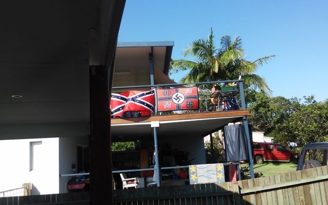 The offending flag which can be seen from the street in the northern NSW town of Iluka. The offending flag which can be seen from the street in the northern NSW town of Iluka.