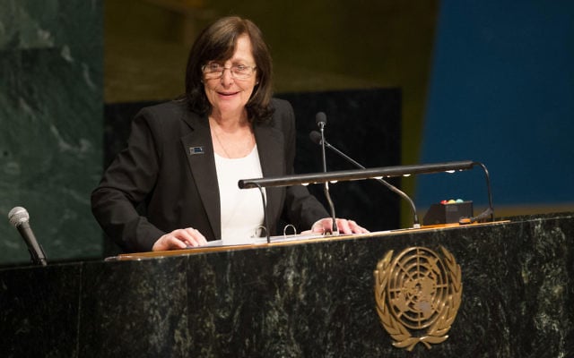 Marta Wise addresses the United Nations in New York. Marta Wise addresses the United Nations in New York.