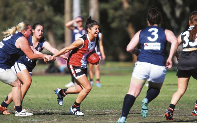 Maccabi Victoria named football player Toni Hamilton (pictured with the ball) the most Outstanding Maccabi Sportswoman of the Year for 2015. Photo: Peter Haskin. Maccabi Victoria named football player Toni Hamilton (pictured with the ball) the most Outstanding Maccabi Sportswoman of the Year for 2015. Photo: Peter Haskin.