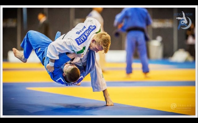 Nathan Katz (in the white robe). Photo: Irbear Photography/Judo NSW. Nathan Katz (in the white robe). Photo: Irbear Photography/Judo NSW.