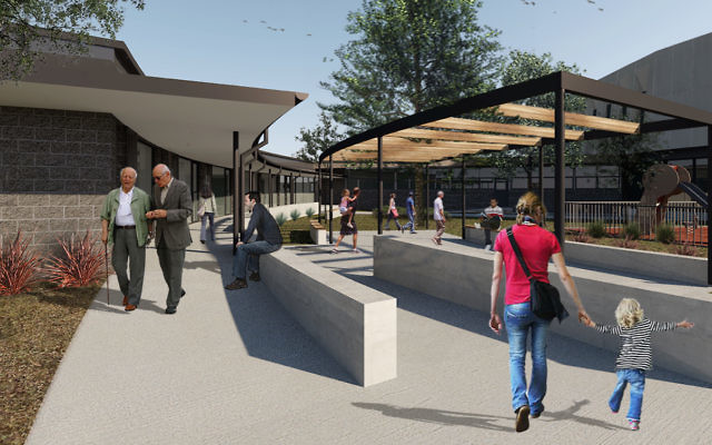 An artist's impression of the courtyard looking back at the proposed new ACT Jewish Community building. An artist's impression of the courtyard looking back at the proposed new ACT Jewish Community building.