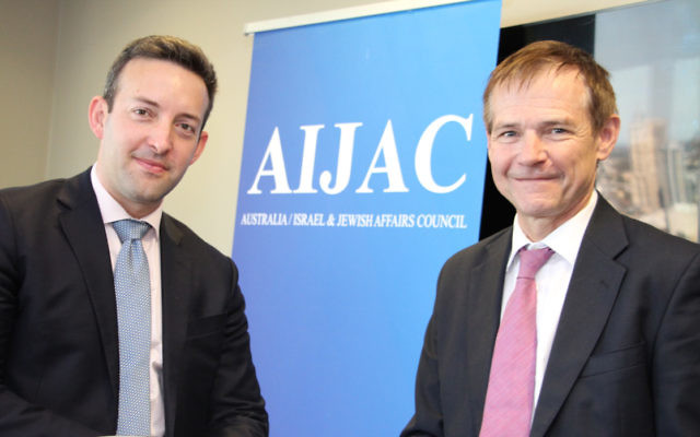 James Brown and Nick Cater at an AIJAC Rambam trip debriefing luncheon last week in Sydney. Photo: Shane Desiatnik. James Brown and Nick Cater at an AIJAC Rambam trip debriefing luncheon last week in Sydney. Photo: Shane Desiatnik.