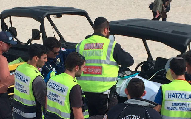 Hatzolah volunteers assist with the rescue of two Indonesian Muslim teenagers at Bondi Beach on August 30. Hatzolah volunteers assist with the rescue of two Indonesian Muslim teenagers at Bondi Beach on August 30.