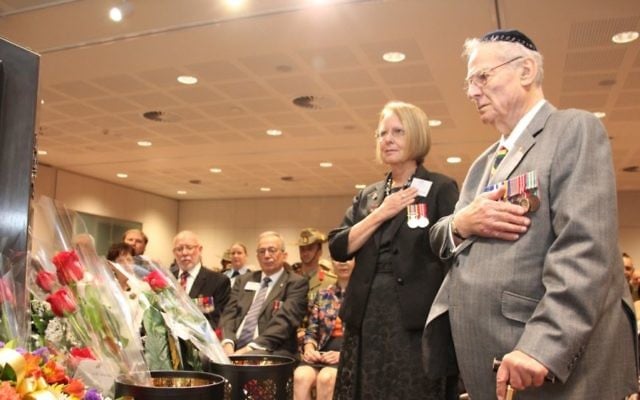 Monica Kleinman and Brian Nebenzahl, representing NAJEX, pay their respects to our fallen. Photo: Shane Desiatnik Monica Kleinman and Brian Nebenzahl, representing NAJEX, pay their respects to our fallen. Photo: Shane Desiatnik